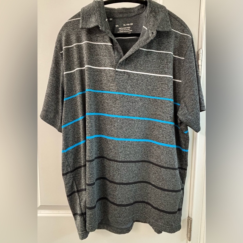 UNDER ARMOUR Men’s Playoff 2.0 Front Nine Collared Polo Gray Blue Black Size XL